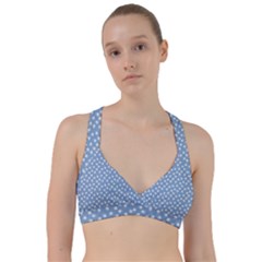 Faded Blue White Floral Print Sweetheart Sports Bra by SpinnyChairDesigns