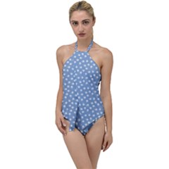 Faded Blue White Floral Print Go With The Flow One Piece Swimsuit by SpinnyChairDesigns