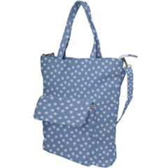 Faded Blue White Floral Print Shoulder Tote Bag by SpinnyChairDesigns
