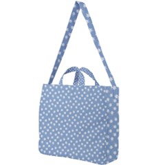 Faded Blue White Floral Print Square Shoulder Tote Bag by SpinnyChairDesigns