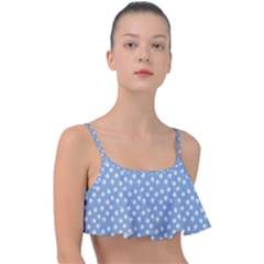 Faded Blue White Floral Print Frill Bikini Top by SpinnyChairDesigns