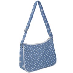 Faded Blue White Floral Print Zip Up Shoulder Bag by SpinnyChairDesigns