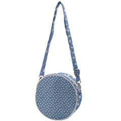 Faded Blue White Floral Print Crossbody Circle Bag by SpinnyChairDesigns