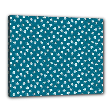 Teal White Floral Print Canvas 20  x 16  (Stretched)