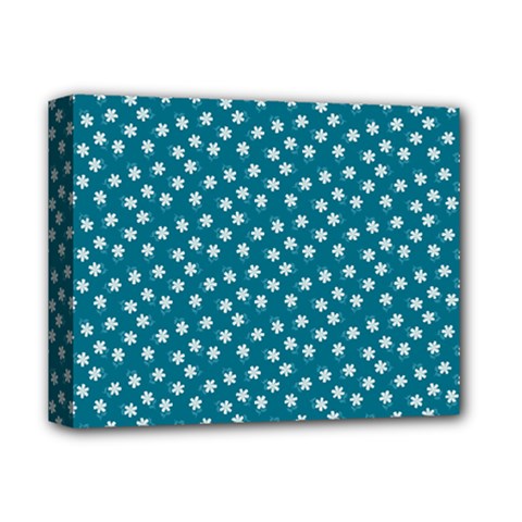 Teal White Floral Print Deluxe Canvas 14  x 11  (Stretched)