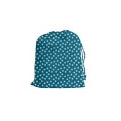 Teal White Floral Print Drawstring Pouch (Small)