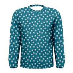 Teal White Floral Print Men s Long Sleeve Tee