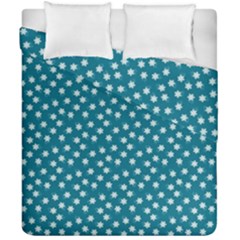 Teal White Floral Print Duvet Cover Double Side (California King Size)