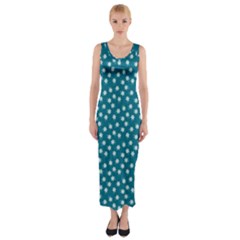 Teal White Floral Print Fitted Maxi Dress