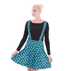 Teal White Floral Print Suspender Skater Skirt