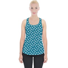 Teal White Floral Print Piece Up Tank Top by SpinnyChairDesigns