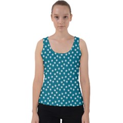 Teal White Floral Print Velvet Tank Top