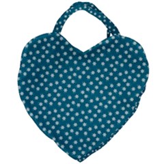 Teal White Floral Print Giant Heart Shaped Tote