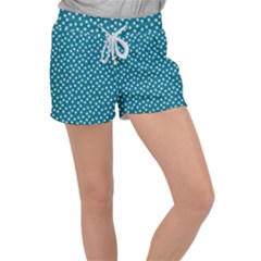 Teal White Floral Print Velour Lounge Shorts by SpinnyChairDesigns