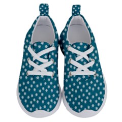 Teal White Floral Print Running Shoes by SpinnyChairDesigns