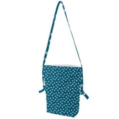 Teal White Floral Print Folding Shoulder Bag