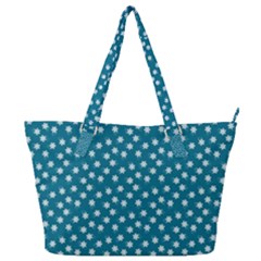 Teal White Floral Print Full Print Shoulder Bag by SpinnyChairDesigns