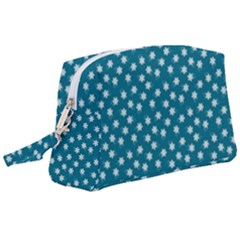 Teal White Floral Print Wristlet Pouch Bag (large) by SpinnyChairDesigns