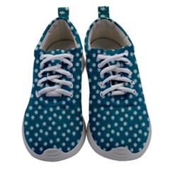 Teal White Floral Print Athletic Shoes by SpinnyChairDesigns