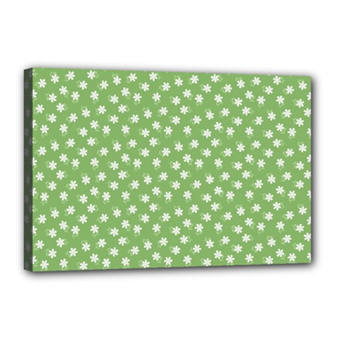 Spring Green White Floral Print Canvas 18  X 12  (stretched)