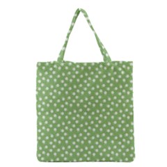 Spring Green White Floral Print Grocery Tote Bag by SpinnyChairDesigns