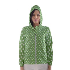 Spring Green White Floral Print Women s Hooded Windbreaker by SpinnyChairDesigns