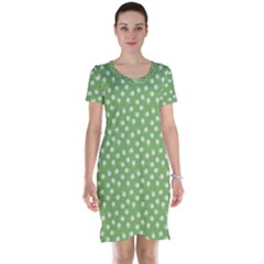 Spring Green White Floral Print Short Sleeve Nightdress by SpinnyChairDesigns