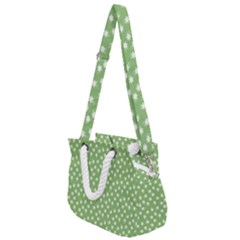 Spring Green White Floral Print Rope Handles Shoulder Strap Bag by SpinnyChairDesigns