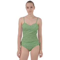 Spring Green White Floral Print Sweetheart Tankini Set by SpinnyChairDesigns