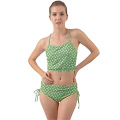 Spring Green White Floral Print Mini Tank Bikini Set by SpinnyChairDesigns