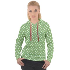 Spring Green White Floral Print Women s Overhead Hoodie by SpinnyChairDesigns