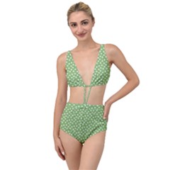 Spring Green White Floral Print Tied Up Two Piece Swimsuit by SpinnyChairDesigns