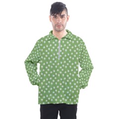 Spring Green White Floral Print Men s Half Zip Pullover by SpinnyChairDesigns