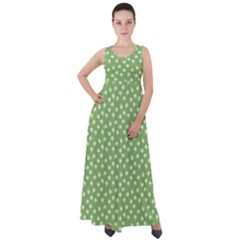 Spring Green White Floral Print Empire Waist Velour Maxi Dress by SpinnyChairDesigns