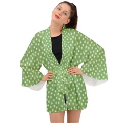 Spring Green White Floral Print Long Sleeve Kimono by SpinnyChairDesigns