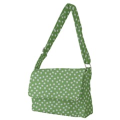 Spring Green White Floral Print Full Print Messenger Bag (m) by SpinnyChairDesigns