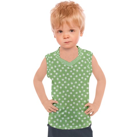 Spring Green White Floral Print Kids  Sport Tank Top by SpinnyChairDesigns