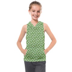 Spring Green White Floral Print Kids  Sleeveless Hoodie by SpinnyChairDesigns