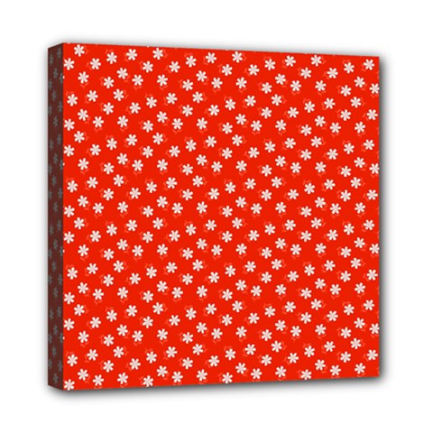 Red White Floral Print Mini Canvas 8  X 8  (stretched) by SpinnyChairDesigns