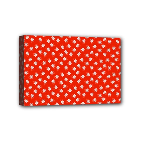 Red White Floral Print Mini Canvas 6  X 4  (stretched) by SpinnyChairDesigns