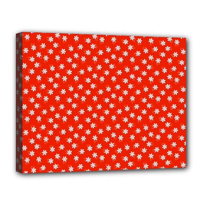 Red White Floral Print Canvas 14  x 11  (Stretched)