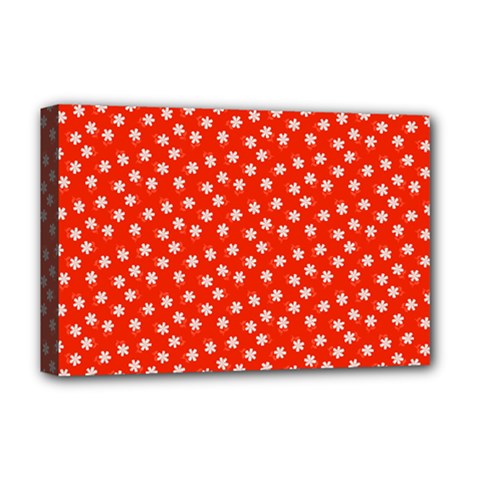 Red White Floral Print Deluxe Canvas 18  X 12  (stretched) by SpinnyChairDesigns