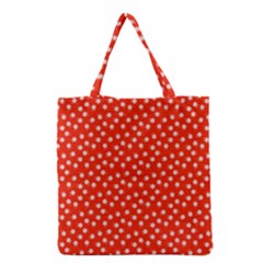 Red White Floral Print Grocery Tote Bag by SpinnyChairDesigns