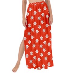 Red White Floral Print Maxi Chiffon Tie-up Sarong by SpinnyChairDesigns