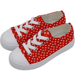 Red White Floral Print Kids  Low Top Canvas Sneakers by SpinnyChairDesigns
