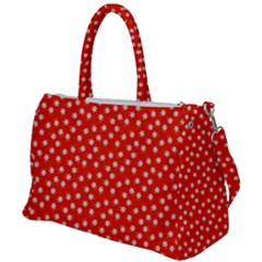 Red White Floral Print Duffel Travel Bag by SpinnyChairDesigns