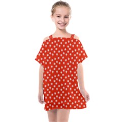 Red White Floral Print Kids  One Piece Chiffon Dress by SpinnyChairDesigns