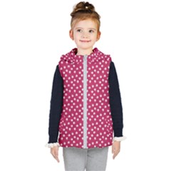 Magenta Rose White Floral Print Kids  Hooded Puffer Vest by SpinnyChairDesigns