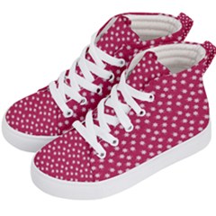 Magenta Rose White Floral Print Kids  Hi-top Skate Sneakers by SpinnyChairDesigns