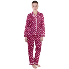 Magenta Rose White Floral Print Satin Long Sleeve Pyjamas Set by SpinnyChairDesigns